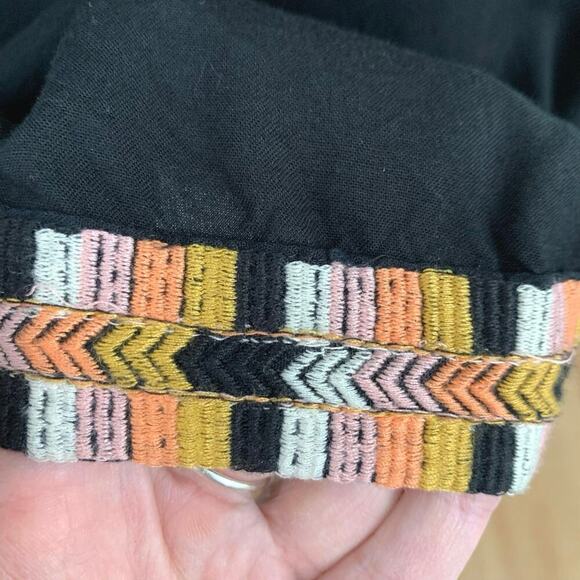 Earthbound Trading Top Blouse Short Sleeve Hippie Festival Boho Black Large - Picture 2 of 6